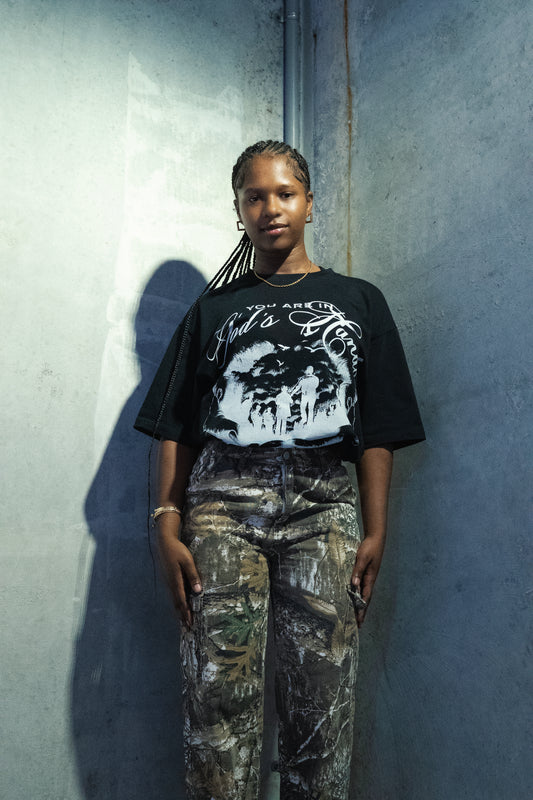 Black "You are in God's Hands" Boxy Tee (Heavyweight & Oversized)