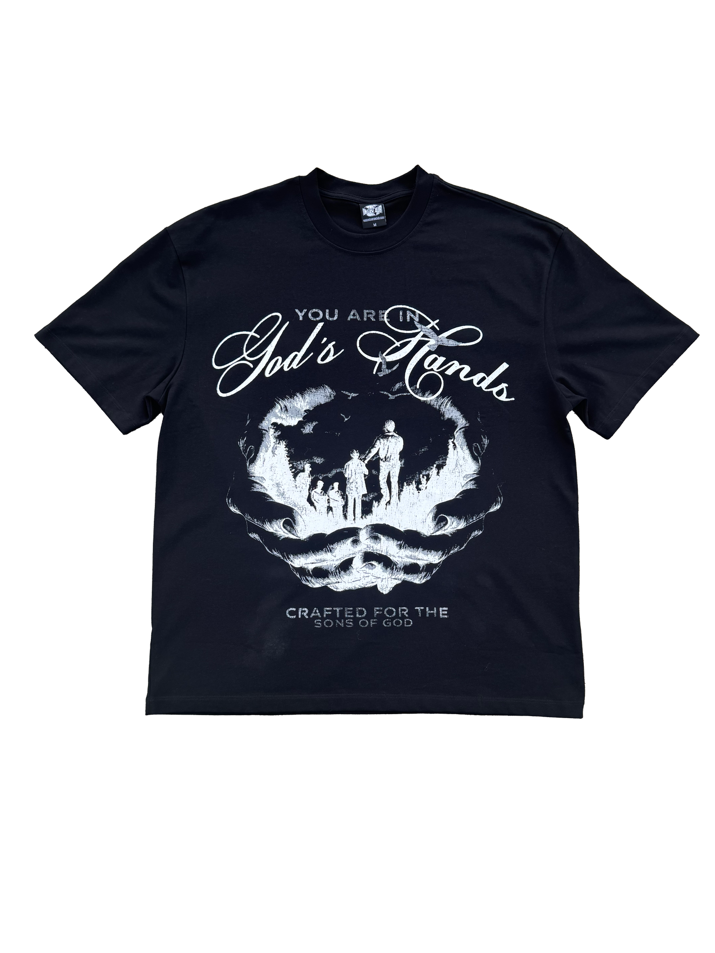 Black "You are in God's Hands" Boxy Tee (Heavyweight & Oversized)
