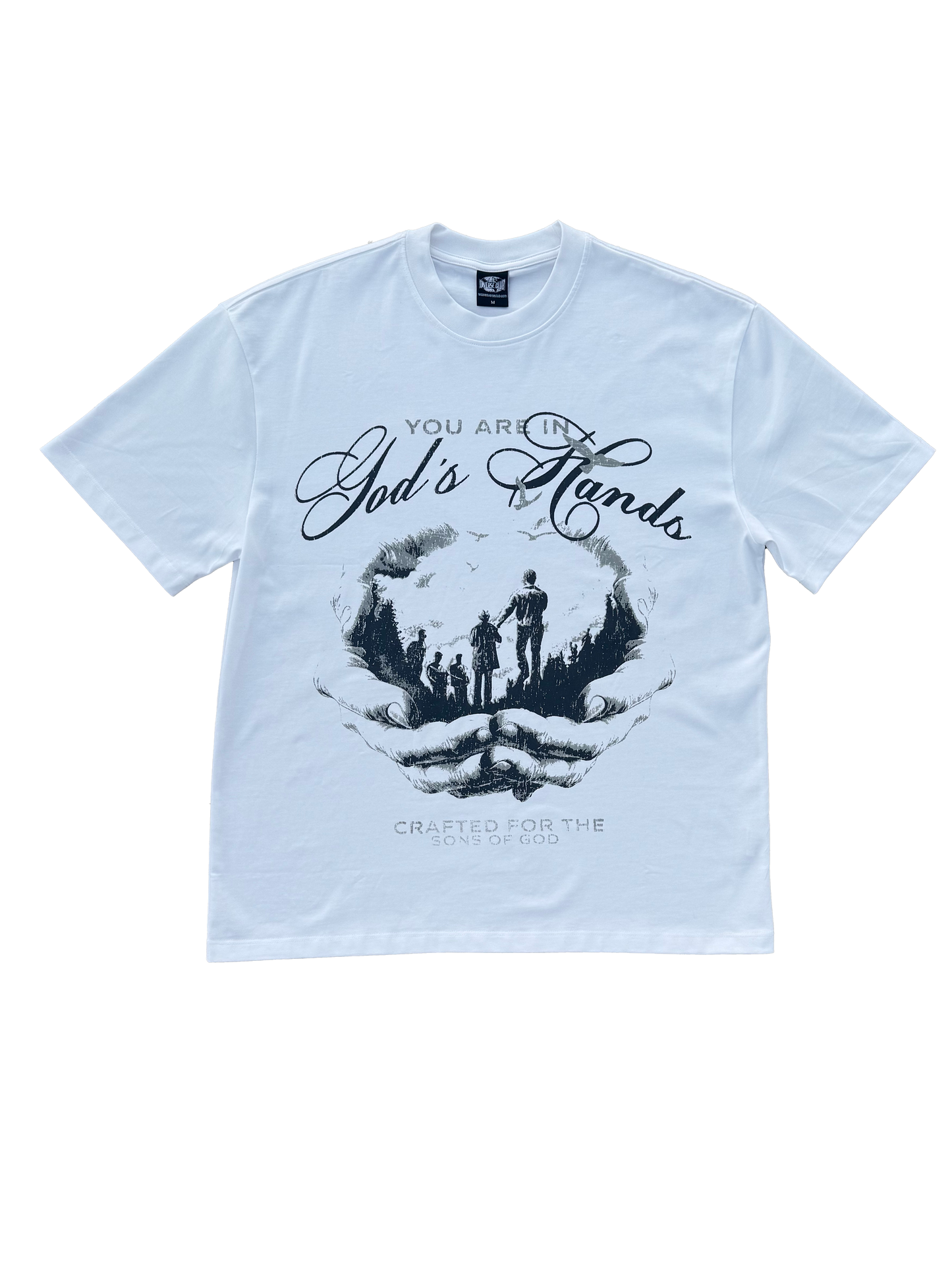 White "You are in God's Hands"  Boxy Tee (Heavyweight & Oversized)