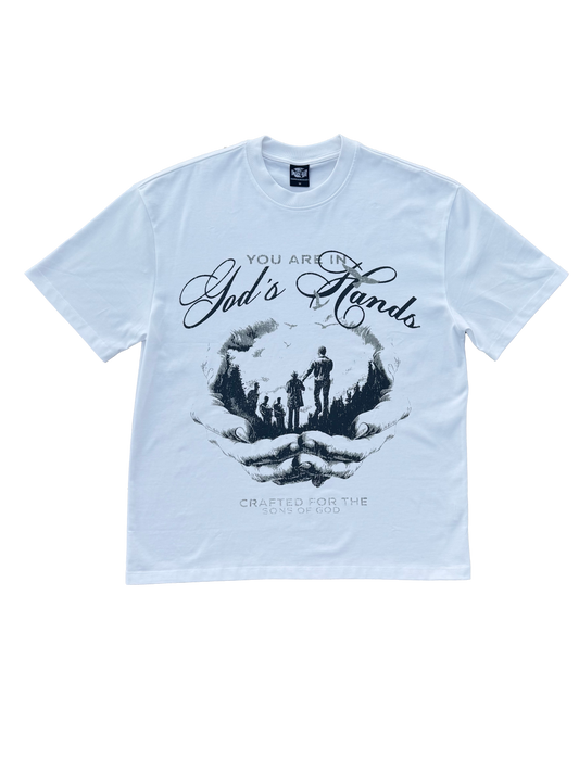 White "You are in God's Hands"  Boxy Tee (Heavyweight & Oversized)