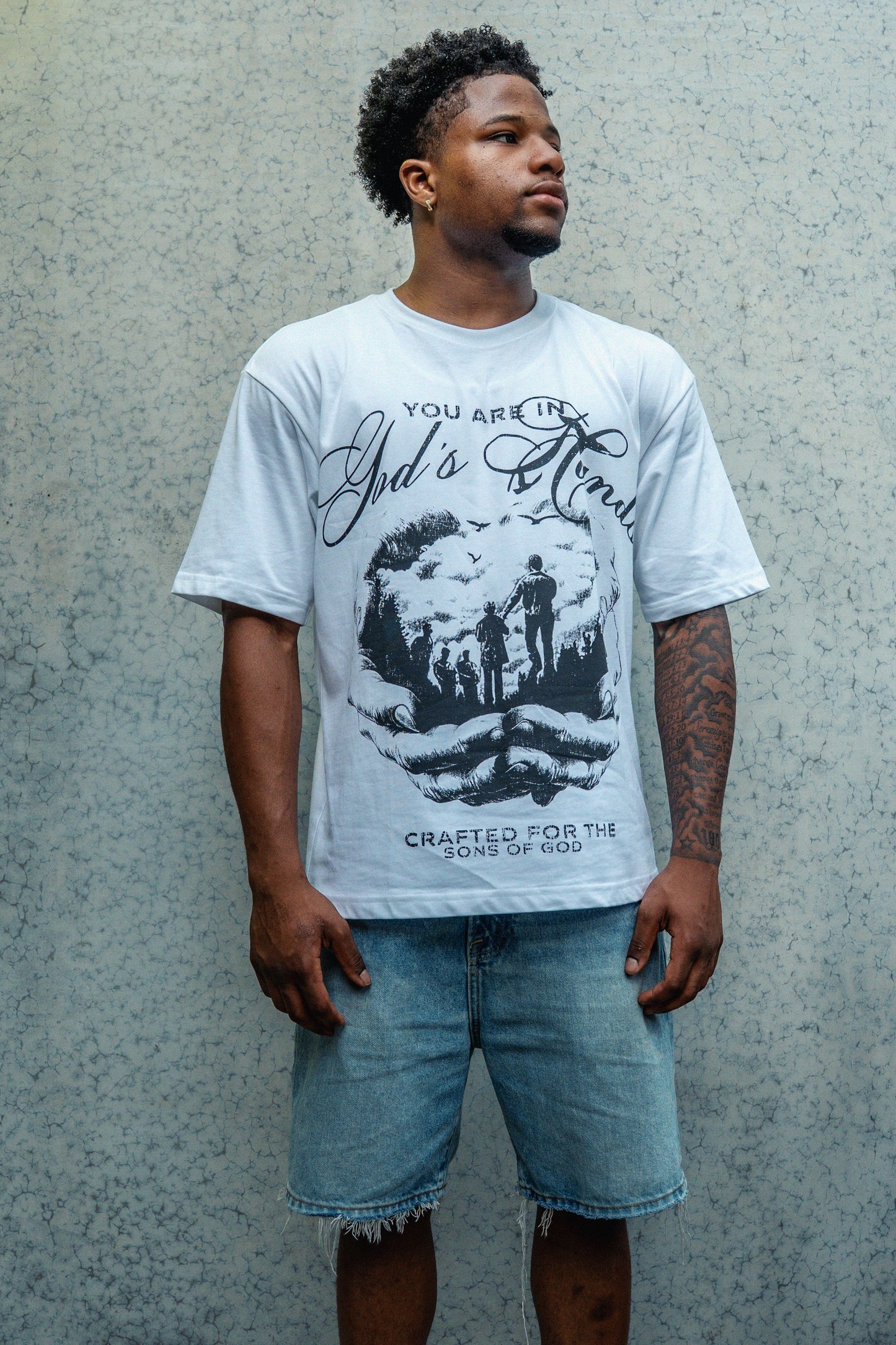 White "You are in God's Hands"  Boxy Tee (Heavyweight & Oversized)