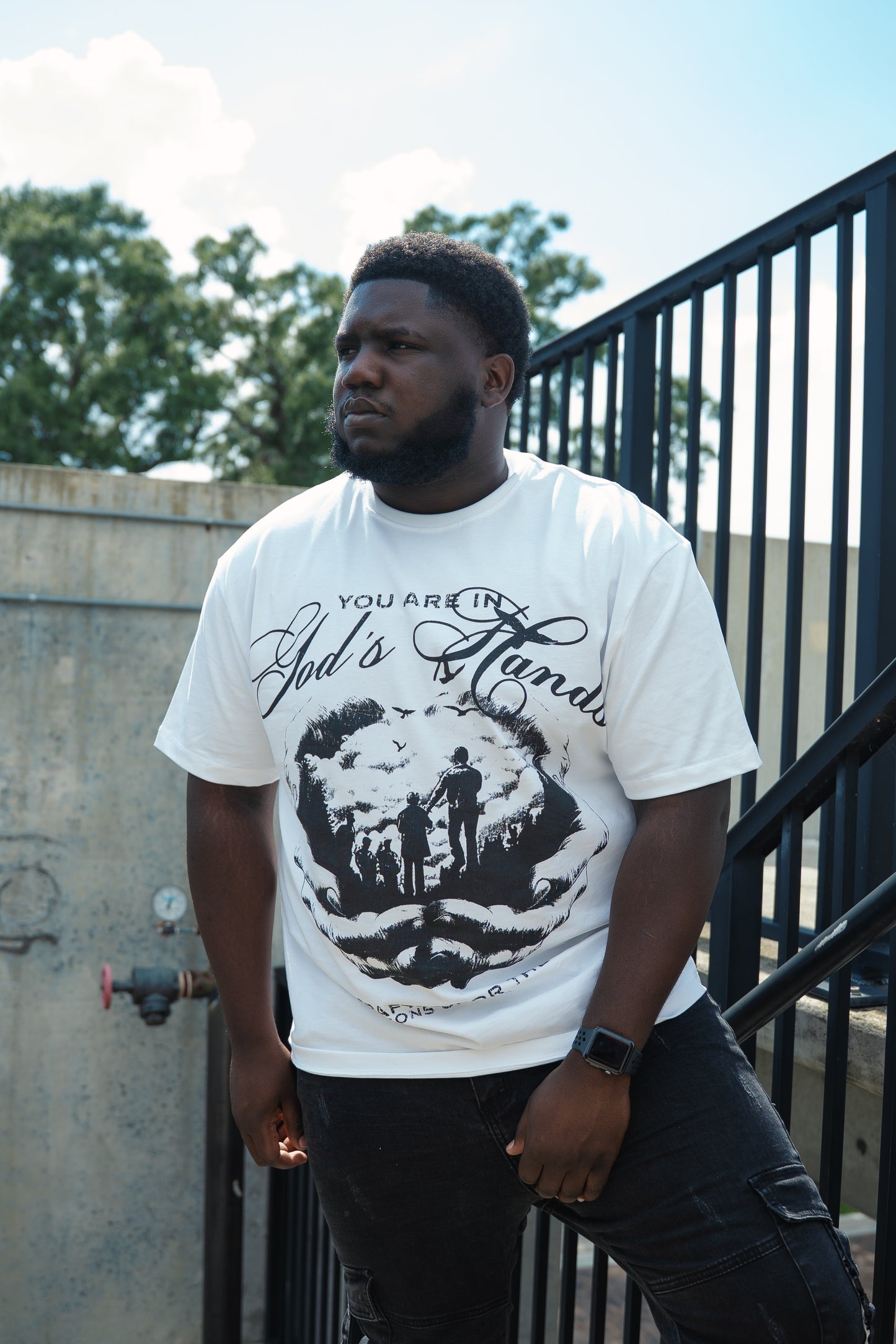 White "You are in God's Hands"  Boxy Tee (Heavyweight & Oversized)