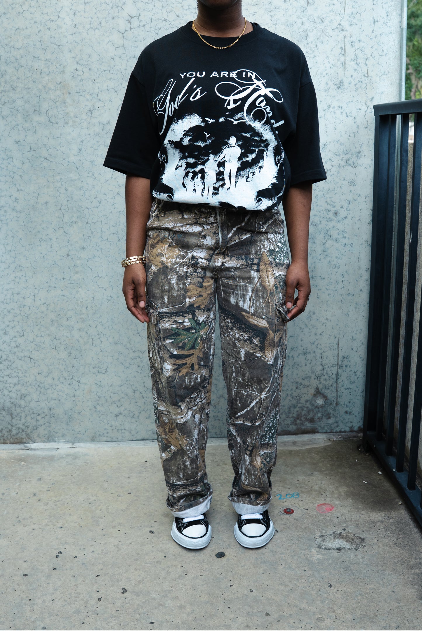 Black "You are in God's Hands" Boxy Tee (Heavyweight & Oversized)