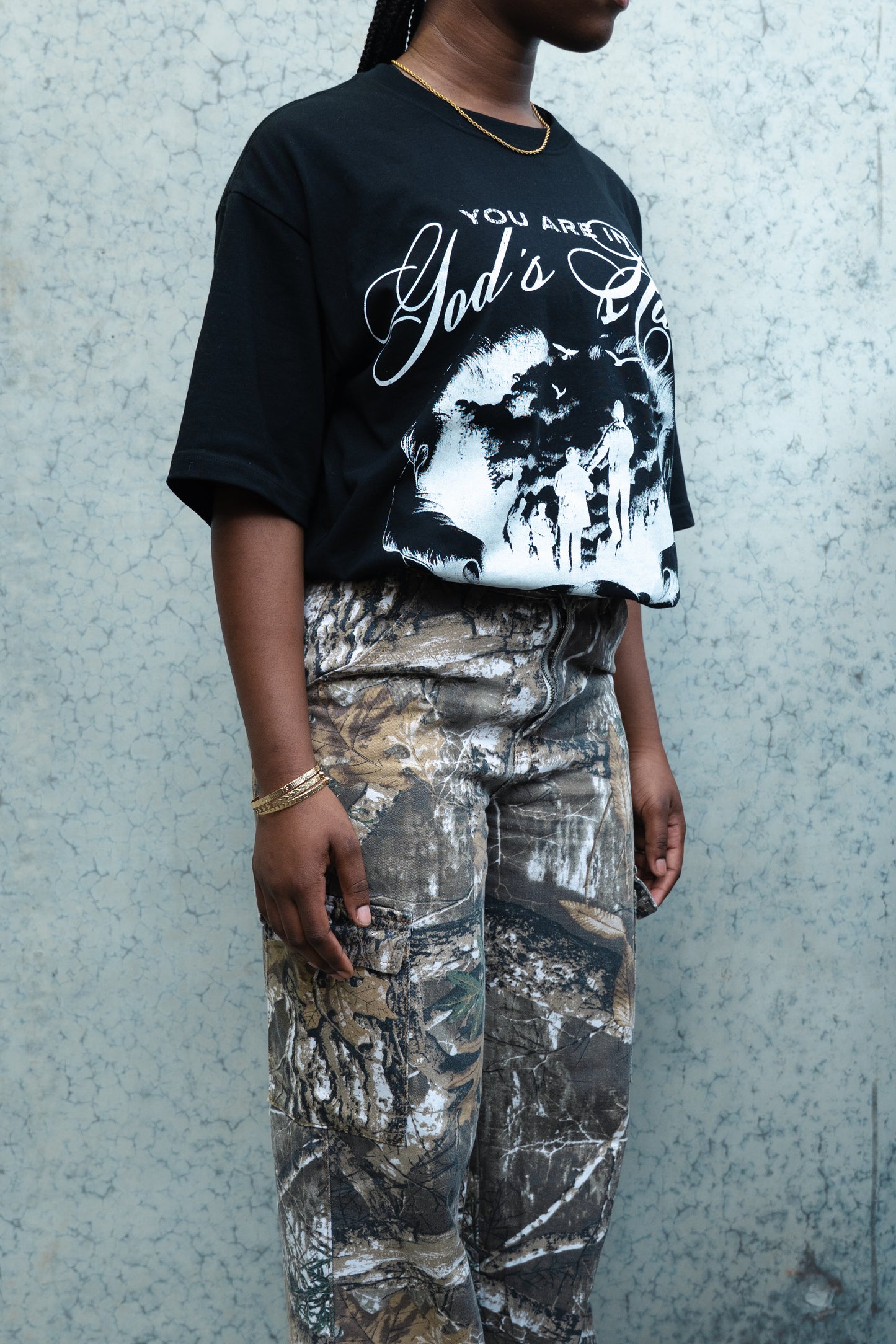 Black "You are in God's Hands" Boxy Tee (Heavyweight & Oversized)